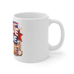 Queue Mode Mug — British Union Jack Funny Stand Here Coffee Cup