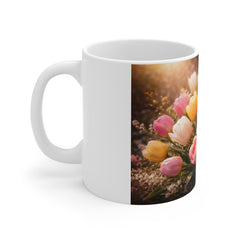 Floral Tulip Photo Mug — Spring Bouquet 11oz Coffee Cup
