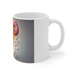 11oz Ceramic Mug — Angry Cartoon Food Face Design (Coffee, Donut, Doughnut, Energetic)