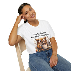 Funny Owl T-Shirt — "My Brain Has Too Many Tabs Open" Graphic Tee
