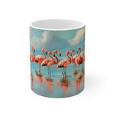 Flamingo Beach 11oz White Mug — Tropical Pink Flamingo Coffee Cup