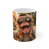 Funny Tropical Monkey Mug — Sunglasses & Hawaiian Shirt Coffee Cup
