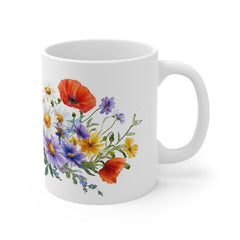 Floral Wildflower Bouquet Mug — Colorful Daisy & Poppy Coffee Cup