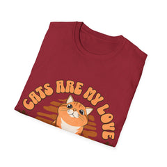 Cat & Coffee T-Shirt — "Cats Are My Love, Coffee Is My Life" Cute Cat in Coffee Mug Tee