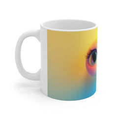 Cute Rainbow Chick Face Mug — Kawaii Colorful Bird Coffee Cup