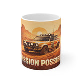 Mission Possible Desert Rally Mug — Retro Off-Road Adventure Coffee Cup
