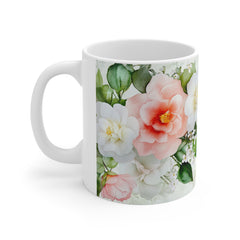Floral Camellia Bouquet Mug — Pink & White Watercolor Coffee Cup
