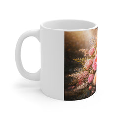 Floral Bouquet Coffee Mug — Pink Rose Garden 11oz Ceramic