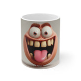 Funny Tongue-Out Smiling Face Mug — Whimsical Cartoon Coffee Cup