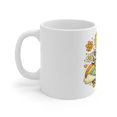 Sunshine Vibes Mug — Retro Rainbow Floral 11oz Coffee Cup