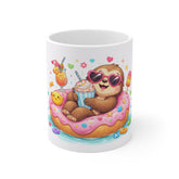 Sloth Donut Float 11oz Mug — Cute Summer Beach Coffee Cup