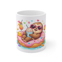 Sloth Donut Float 11oz Mug — Cute Summer Beach Coffee Cup
