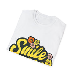 Smile More Worry Less T-Shirt — Retro Floral Positive Vibes Tee