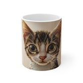 Close-Up Kitten Portrait 11oz White Mug – Cute Cat Coffee Cup for Cat Lovers