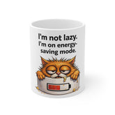 Coffee Mug — "I'm Not Lazy, I'm on Energy-Saving Mode" Cat Mug (Funny Cat Lover Gift)