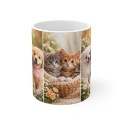 Sweet Companions – Adorable Puppy & Kitten Trio Mug