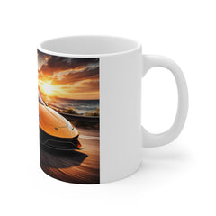 Sports Car Sunset Mug — Orange Supercar Coffee Cup, Racing Enthusiast Gift
