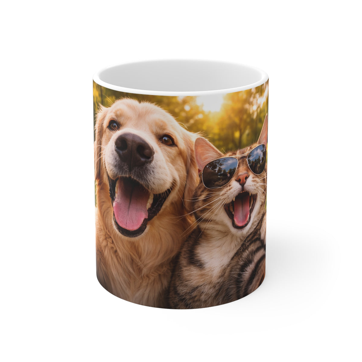 Dog and Cat Friends Photo Mug — Cute Pet Coffee Cup (11oz)