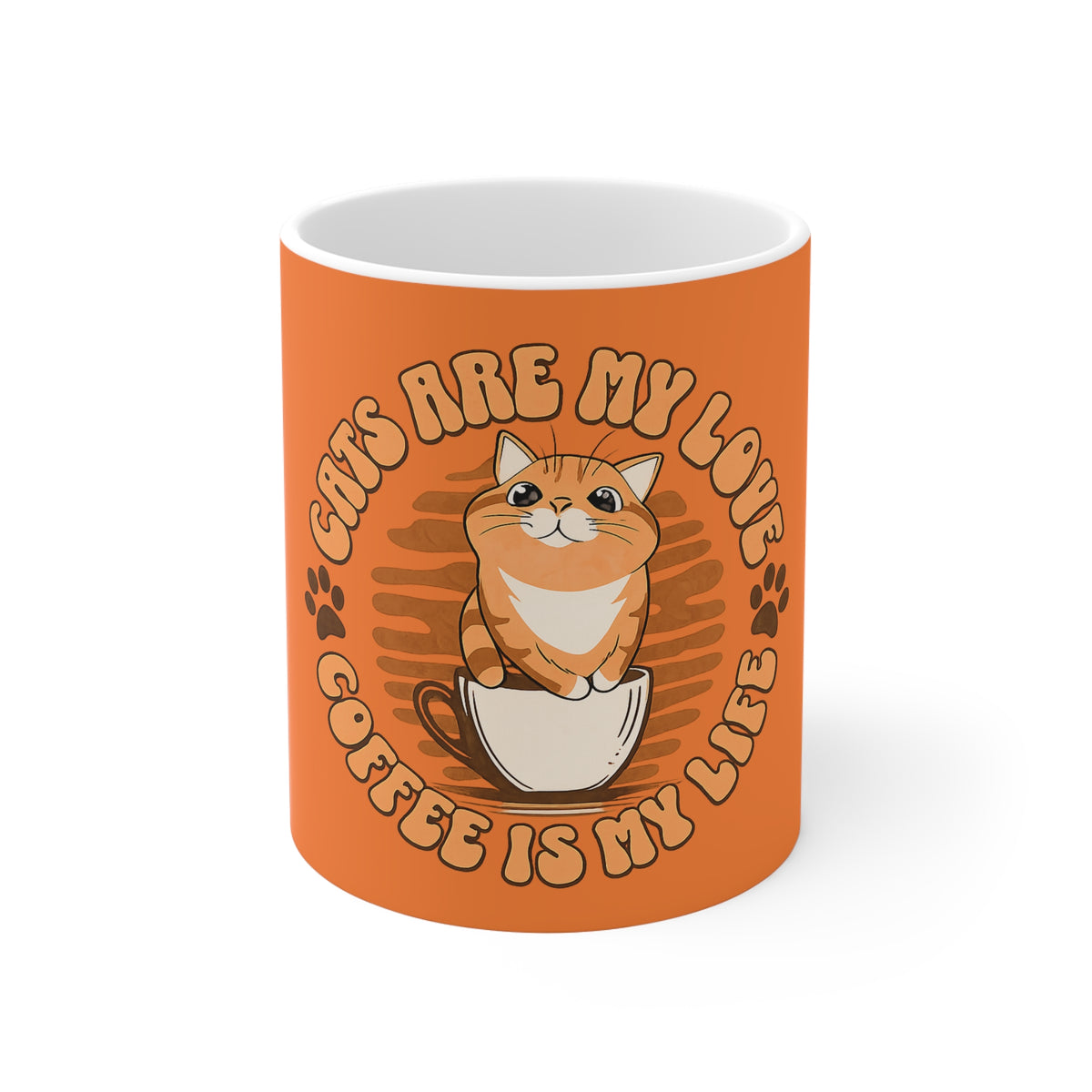 Cats Are My Love, Coffee Is My Life Mug — Cute Orange Cat Coffee Cup for Cat Lovers