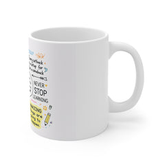 Inspirational Doodle Mug — "Joy + Action" Positive Quote Coffee Cup (11oz)