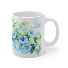 Morning Glory Floral Mug — Blue Watercolor Tea Coffee Cup