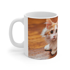 White & Ginger Cute Kitten 11oz White Mug – Adorable Cat Coffee Cup for Cat Lovers