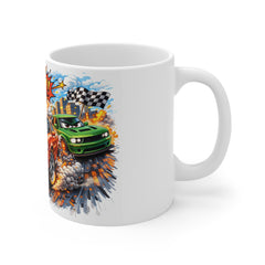 Zoom! Cartoon Muscle Car Mug — Racing Graphics Coffee Cup for Car Lovers