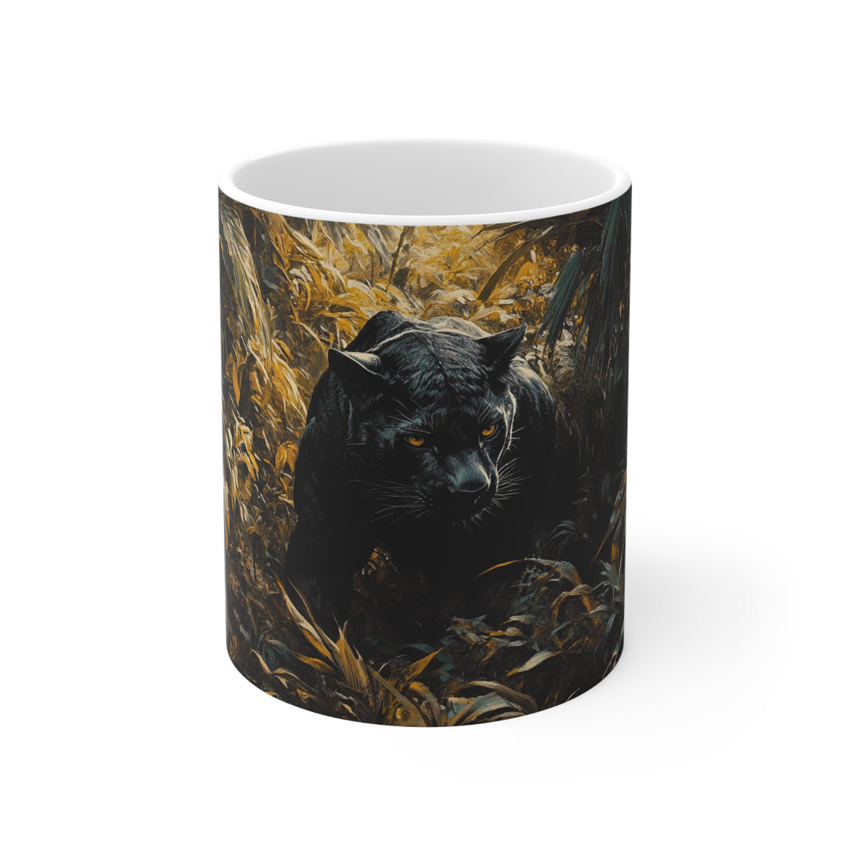 Panther in Golden Foliage Mug — Black Panther Coffee Cup