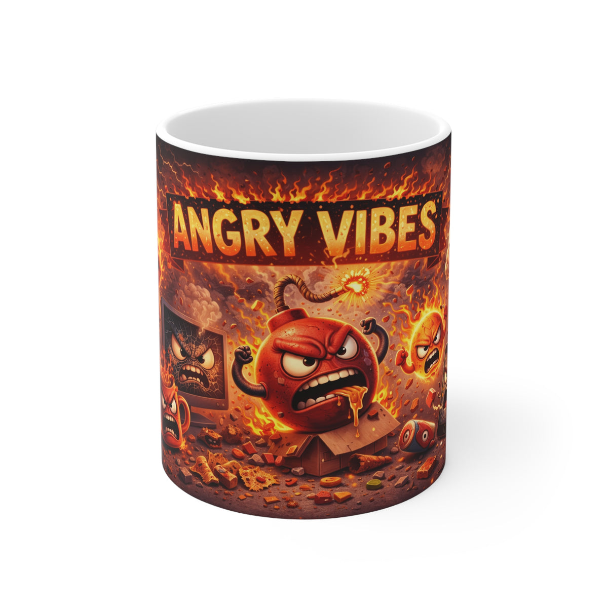 Angry Vibes Mug — Fiery Cartoon Rage Coffee Cup