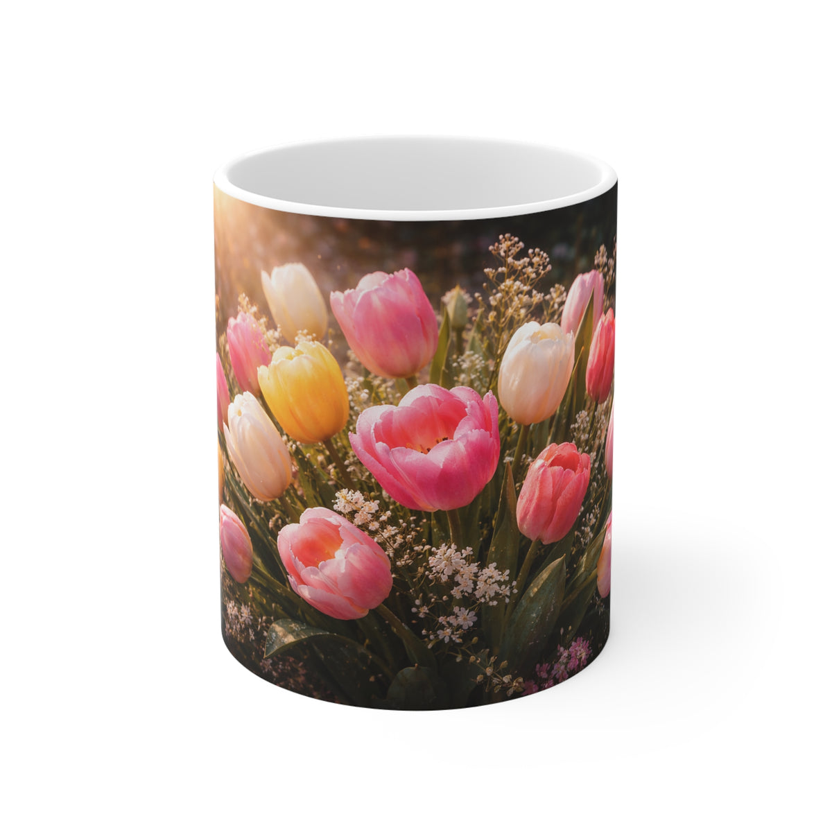 Floral Tulip Photo Mug — Spring Bouquet 11oz Coffee Cup