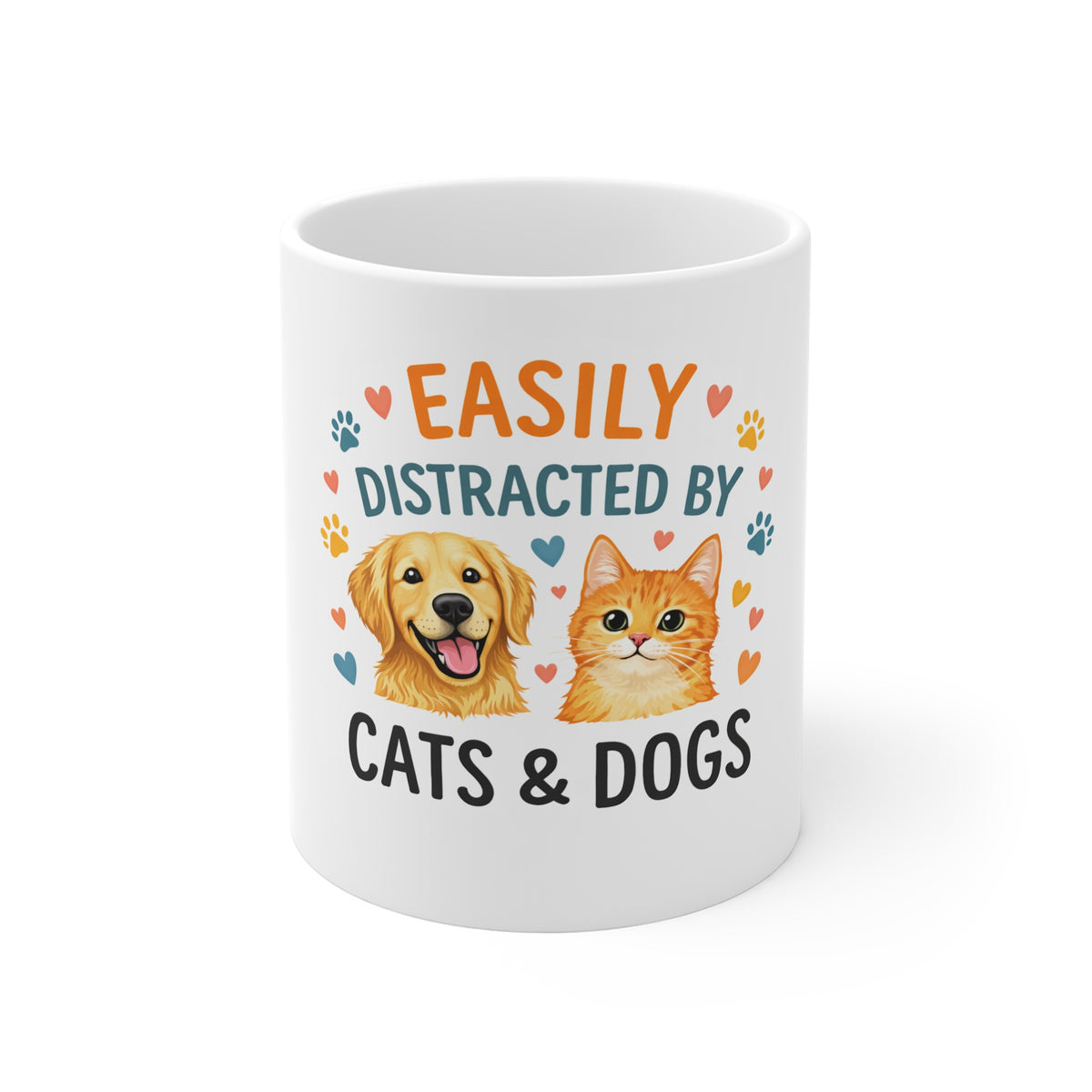 Easily Distracted by Cats & Dogs Coffee Mug — Cute Pet Lover Gift