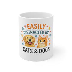 Easily Distracted by Cats & Dogs Coffee Mug — Cute Pet Lover Gift