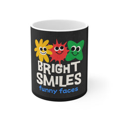 Bright Smiles Funny Faces Mug — Cute Colorful Smile Characters Coffee Cup