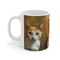 Three Cats 11oz White Mug – Cute Trio Cat Coffee Cup for Cat Lovers