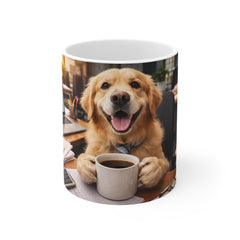 Dog Office Mug – Cute Golden Retriever with Coffee Desk Scene, Cute Pet Work-from-Home Gift