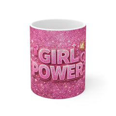 Girl Power Mug - Pink Glitter Feminist Coffee Cup, Empowerment Gift for Women & Girls