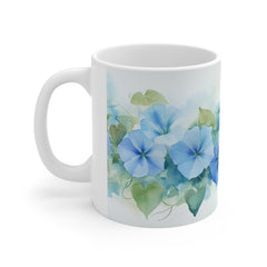 Blue Morning Glory Floral Mug — Watercolor Flower Coffee Cup