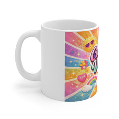 Currently Vibing Mug — Colorful Retro Rainbow Coffee Cup