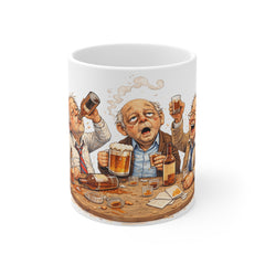Funny Drunk Old Men Coffee Mug — Humorous Bar Scene 11oz Ceramic Mug
