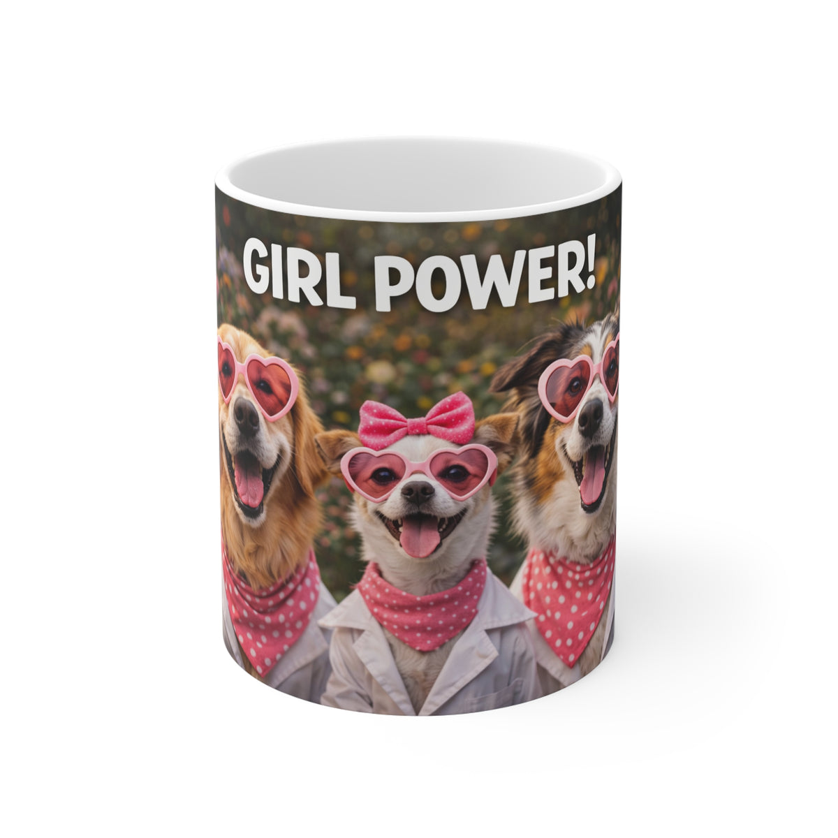 Girl Power Dog Mug — Cute Heart Sunglasses Puppies Coffee Cup