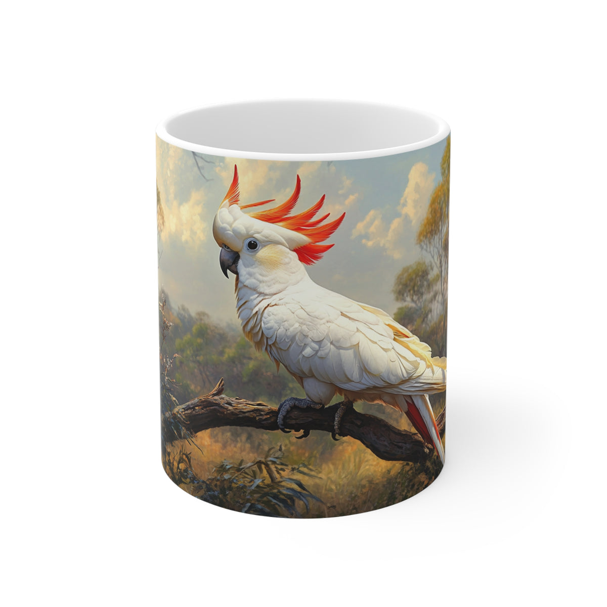 Cockatoo Landscape Mug — White Sulphur-Crested Parrot Coffee Cup