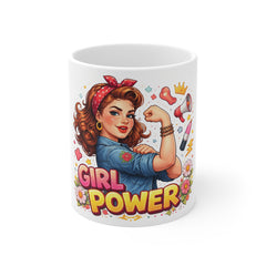 Girl Power Mug – Retro Rosie the Riveter Coffee Cup, Feminist Empowerment Gift