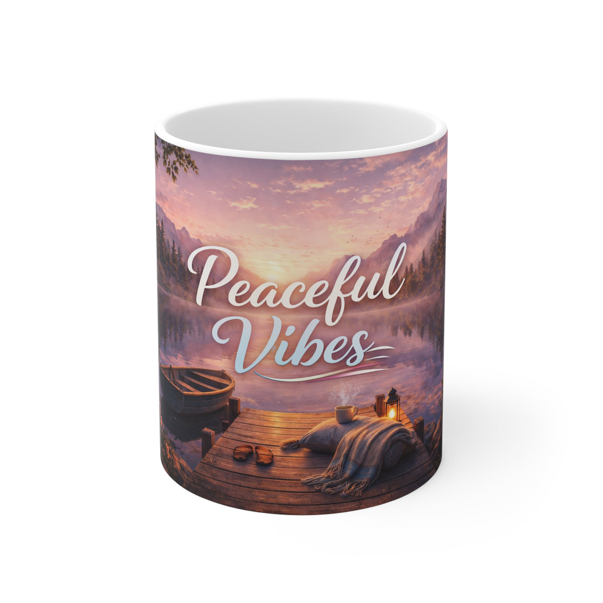 Peaceful Vibes Mug — Tranquil Lake Sunrise Coffee Cup