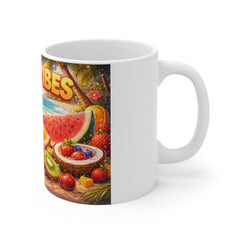 Juicy Vibes Coffee Mug — Tropical Fruit Beach Design 11oz