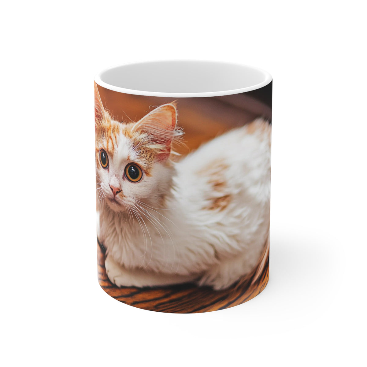 White & Ginger Cute Kitten 11oz White Mug – Adorable Cat Coffee Cup for Cat Lovers