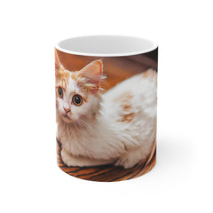 White & Ginger Cute Kitten 11oz White Mug – Adorable Cat Coffee Cup for Cat Lovers