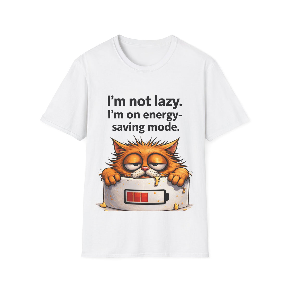 I'm Not Lazy Cat T-Shirt — "On Energy-Saving Mode" Funny Graphic Tee