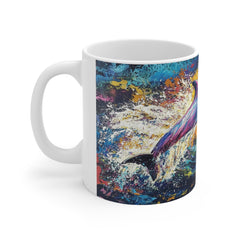 Dolphin Art Mug – Colorful Ocean Splash 11oz Coffee Cup