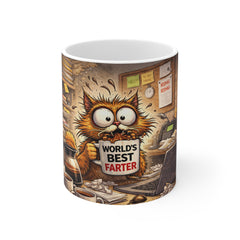 World's Best Farter Mug – Funny Cat Office Coffee Cup, Gag Gift for Coworkers & Dad