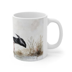 Stork Watercolor Mug — 11oz White Ceramic Coffee Cup